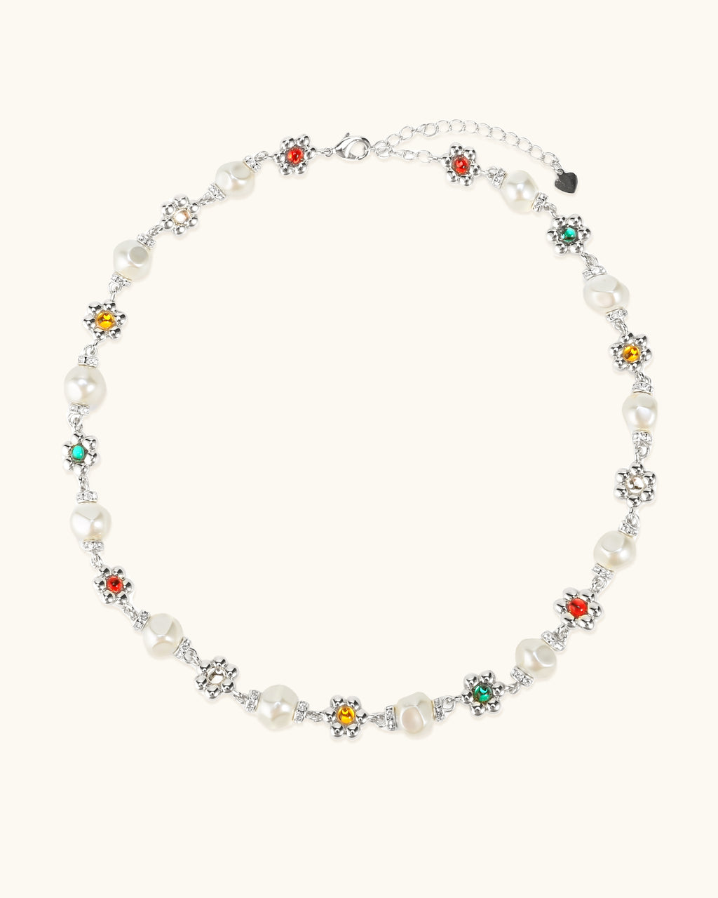 Floral Faceted Pearl Necklace In Silver