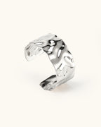 Wide Rippled Bangle In Silver