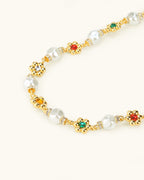 Floral Faceted Pearl Necklace In Silver