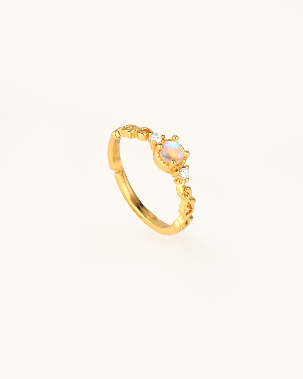 Vine Pattern Iridescent Slim Ring In Silver