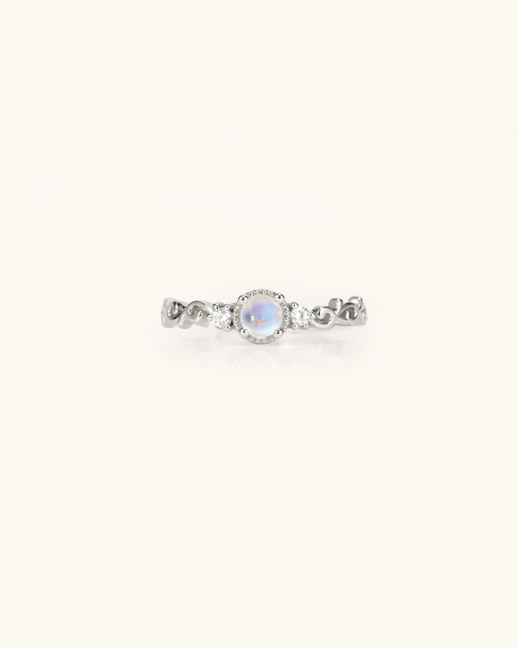 Vine Pattern Iridescent Slim Ring In Silver