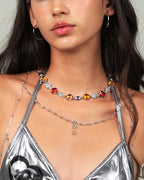 Multicolored Sugar Loaf Cut Necklace In Silver