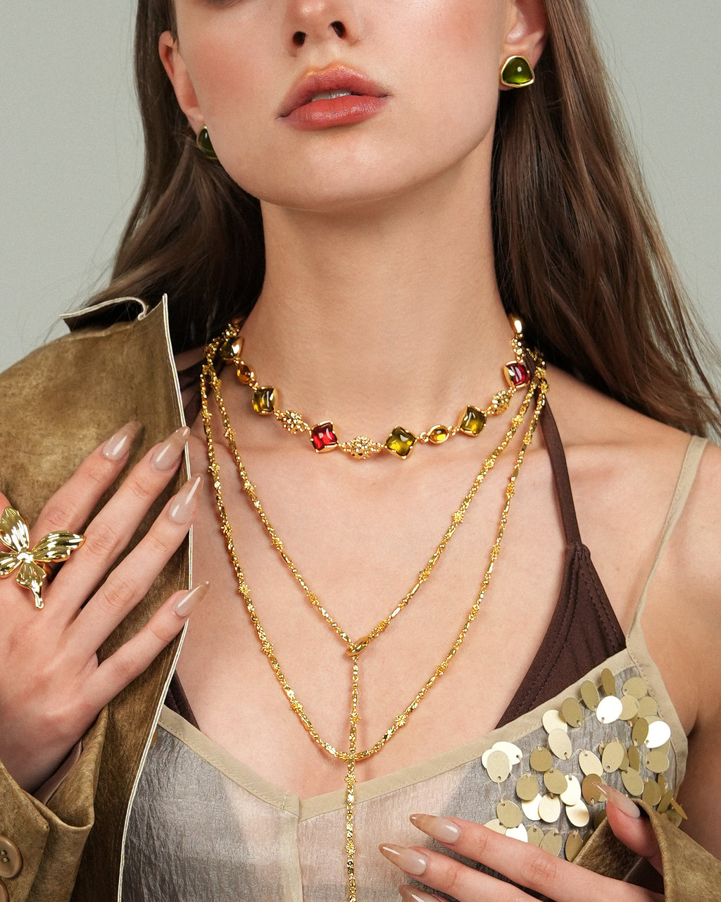 Multicolored Sugar Loaf Cut Necklace