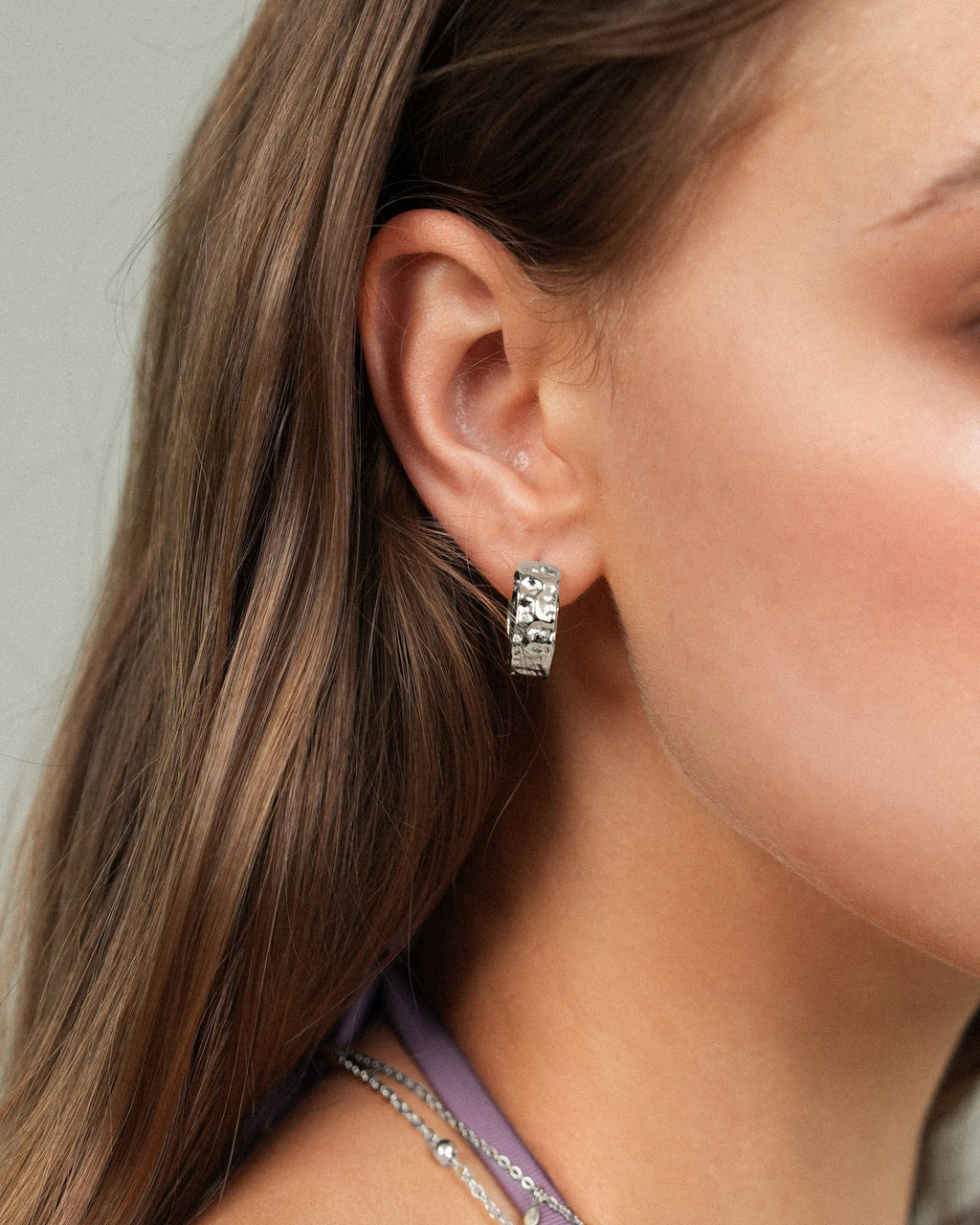 Textured Huggie Earrings In Silver