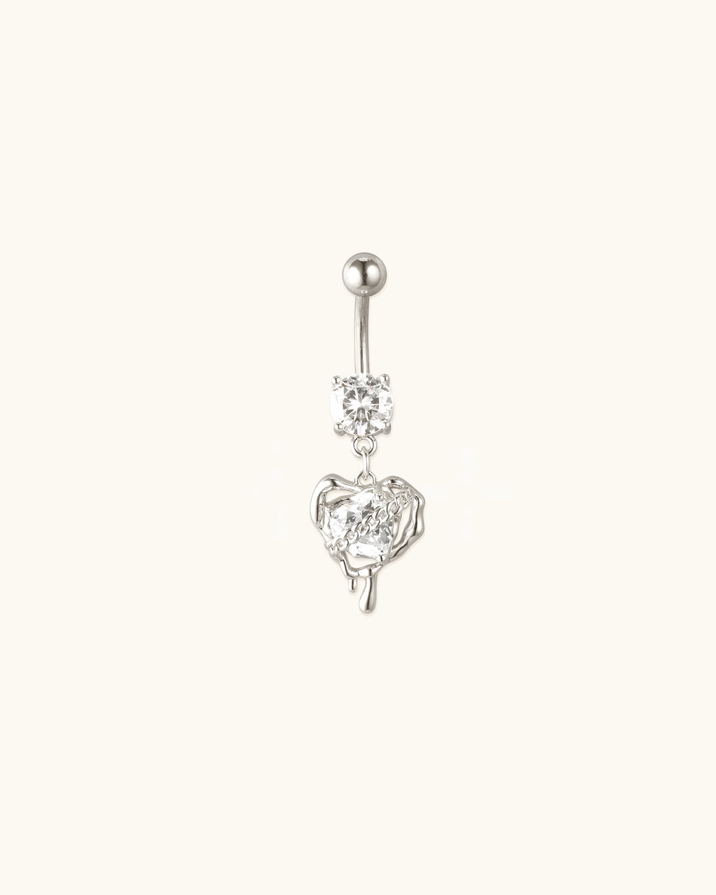 Chain Heart Belly Ring In Silver