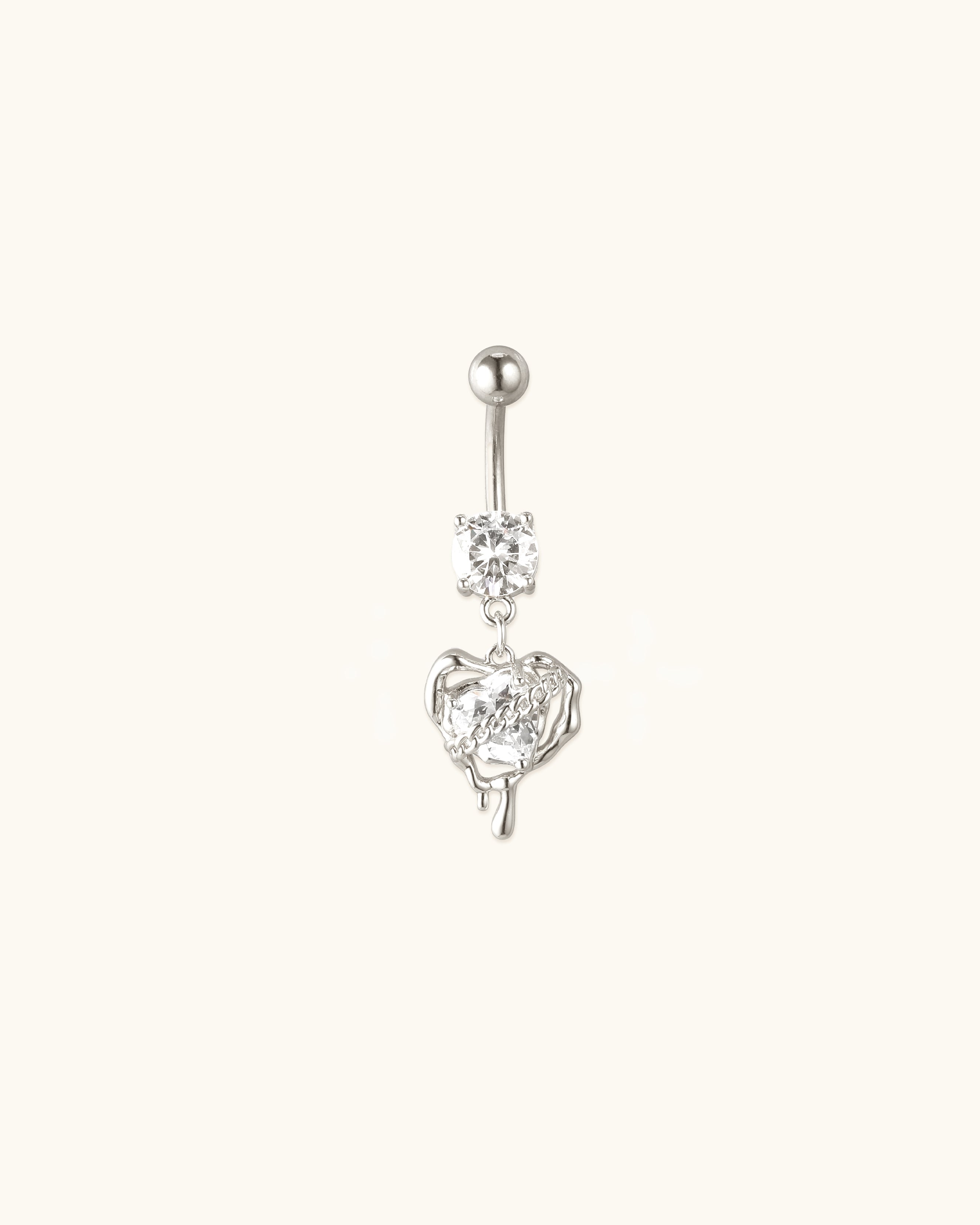 Chain Heart Belly Ring In Silver